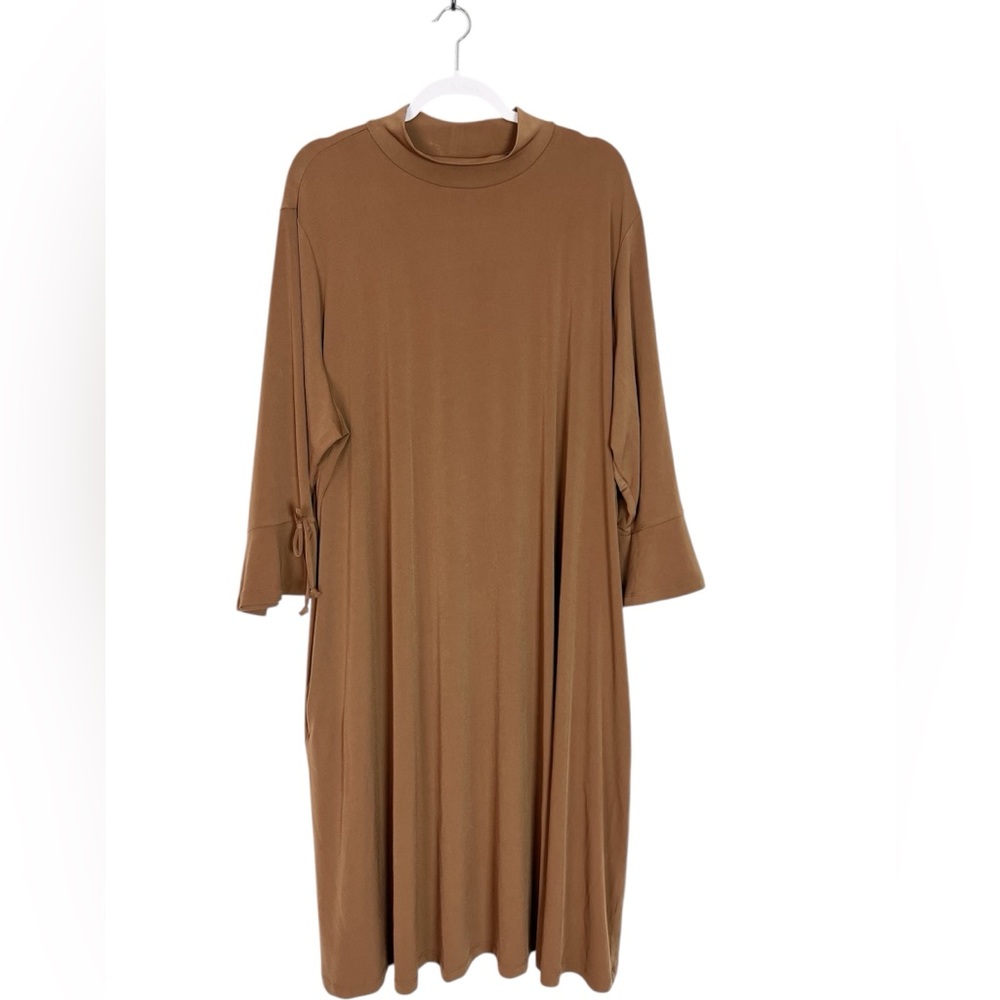 Susan Graver Liquid Knit Size 4X P Mock Neck Stretch Dress Tan‎ Travel